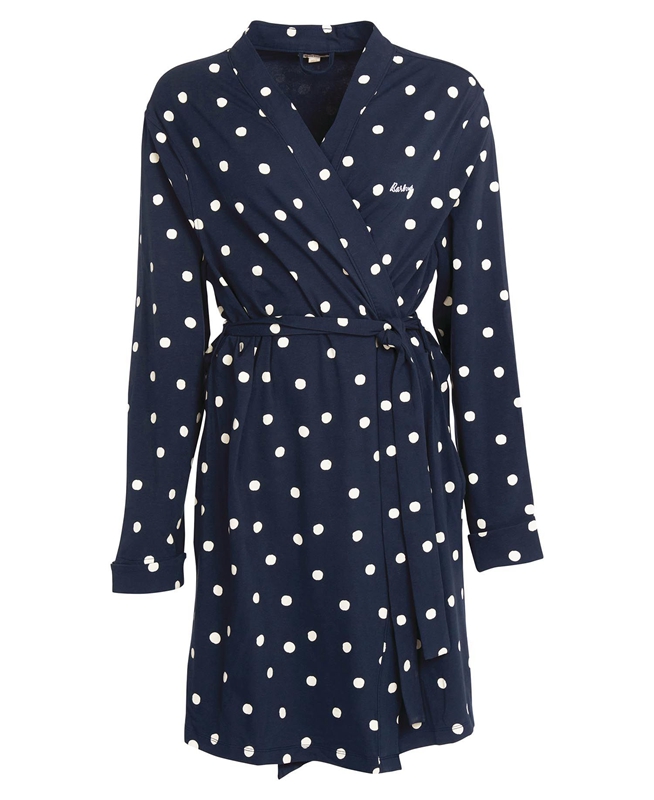 Women's Barbour Dotty Robe Nightwear Navy | GVLHYQ-390