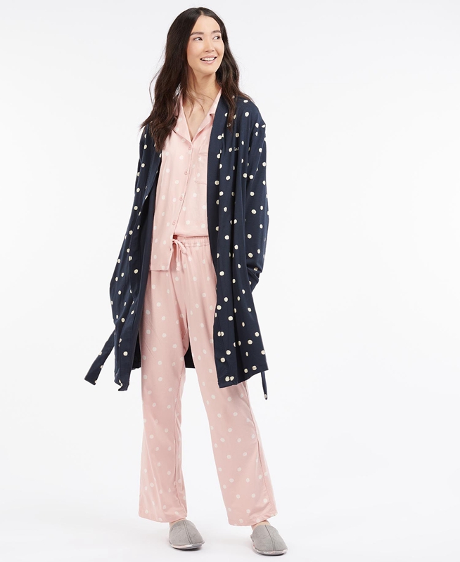 Women's Barbour Dotty Robe Nightwear Navy | GVLHYQ-390