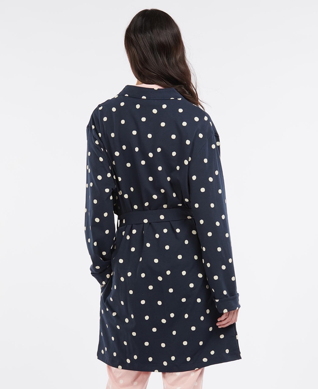 Women's Barbour Dotty Robe Nightwear Navy | GVLHYQ-390