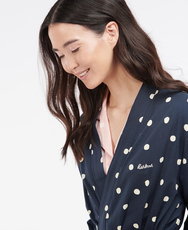 Women's Barbour Dotty Robe Nightwear Navy | GVLHYQ-390