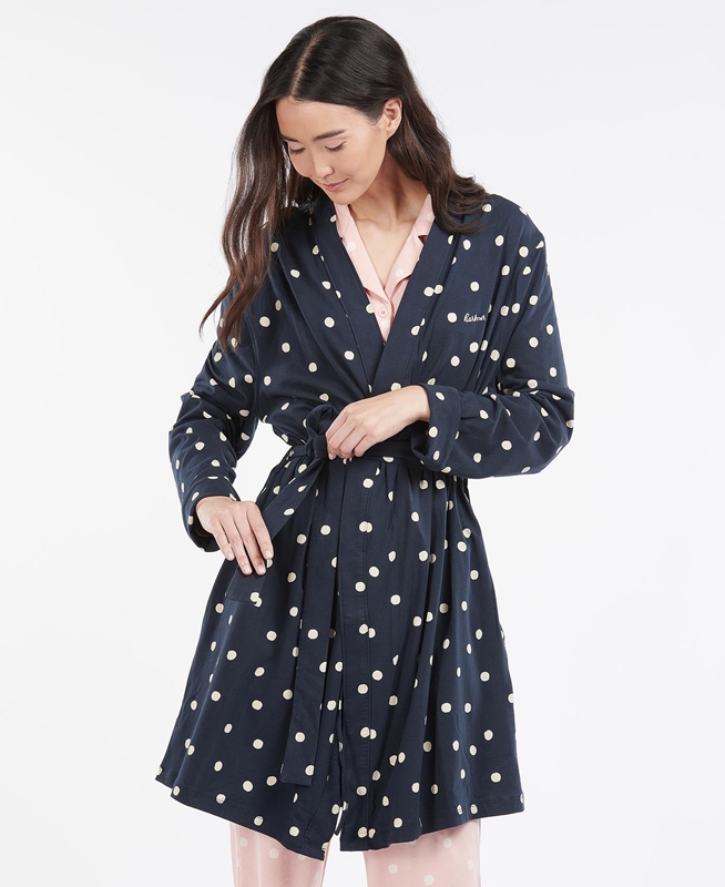 Women\'s Barbour Dotty Robe Nightwear Navy | GVLHYQ-390