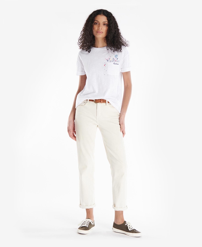 Women's Barbour Evergreen T Shirts White | DJFZEK-247