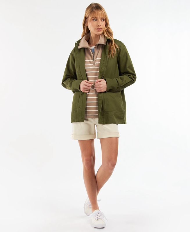 Women's Barbour Explorer Marley Overshirt Shirts Olive | XPRGNA-560