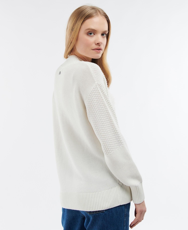 Women's Barbour Fairbarn Knit Sweaters White | ZNCXEB-931