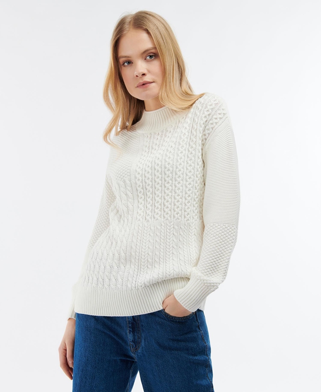 Women's Barbour Fairbarn Knit Sweaters White | ZNCXEB-931