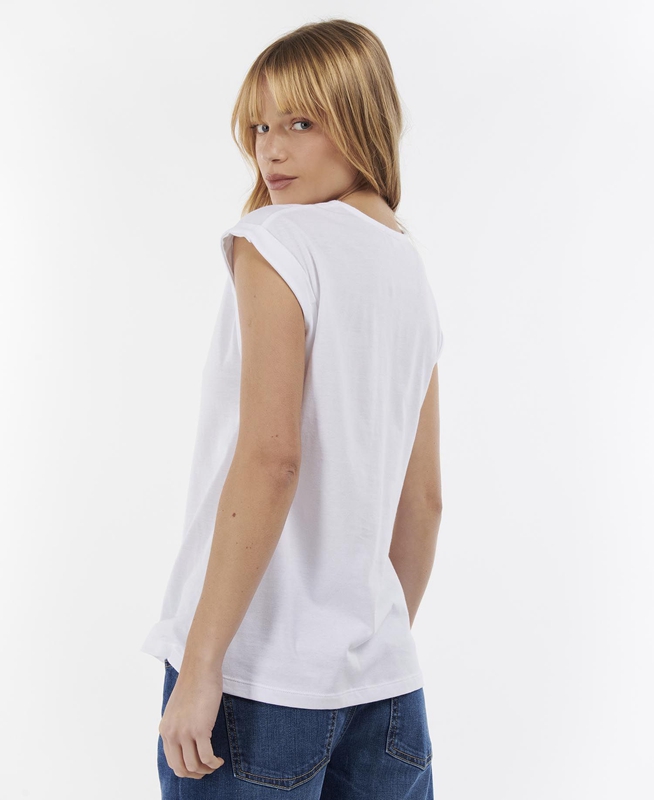 Women's Barbour Fairburn T Shirts White | XHCVBY-952