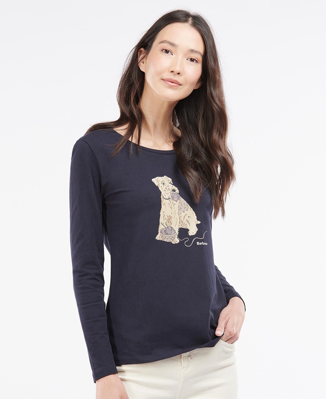 Women's Barbour Fairsfield Long Sleeve T Shirts Navy | ZVMSGF-187