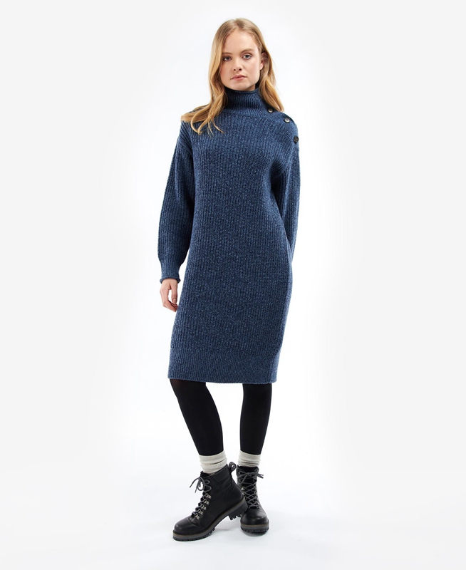 Women's Barbour Greenwell Knitted Dress Blue | YNXZQM-401