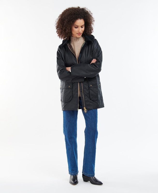 Women's Barbour Highclere Waxed Jackets Black | BMGSKE-638