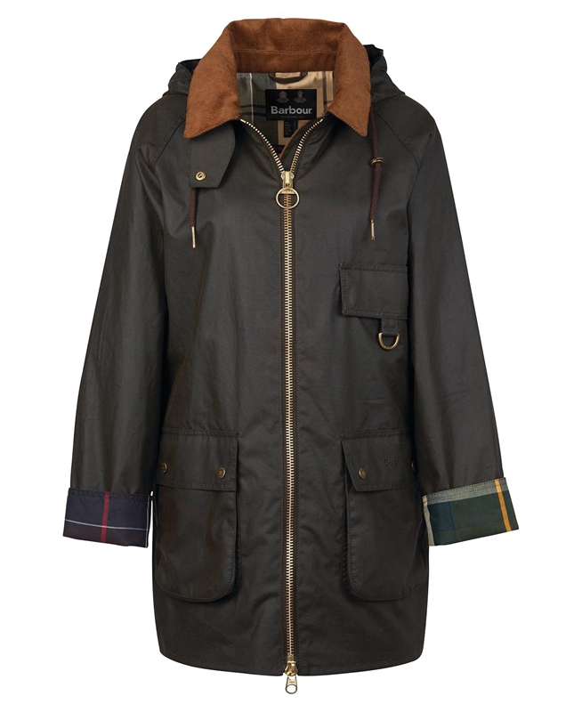 Women's Barbour Highclere Waxed Jackets Olive | YPGNRD-546