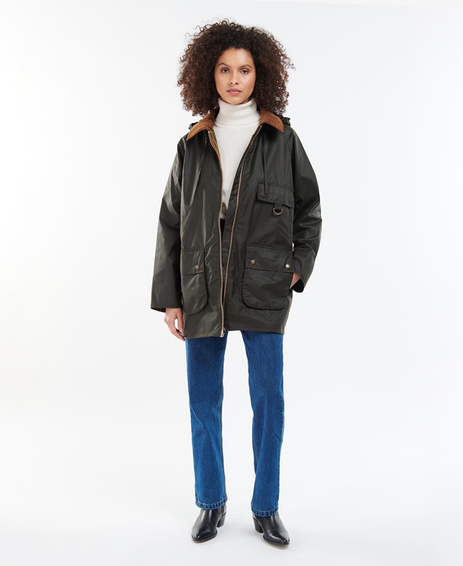 Women's Barbour Highclere Waxed Jackets Olive | YPGNRD-546