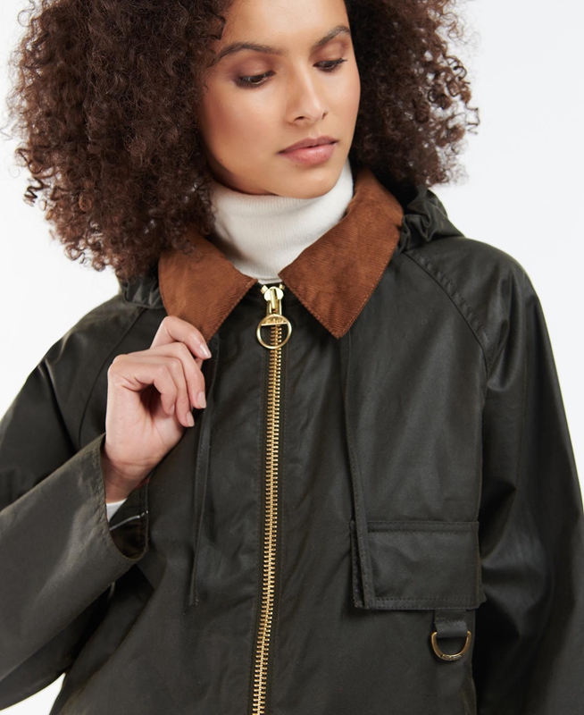 Women's Barbour Highclere Waxed Jackets Olive | YPGNRD-546