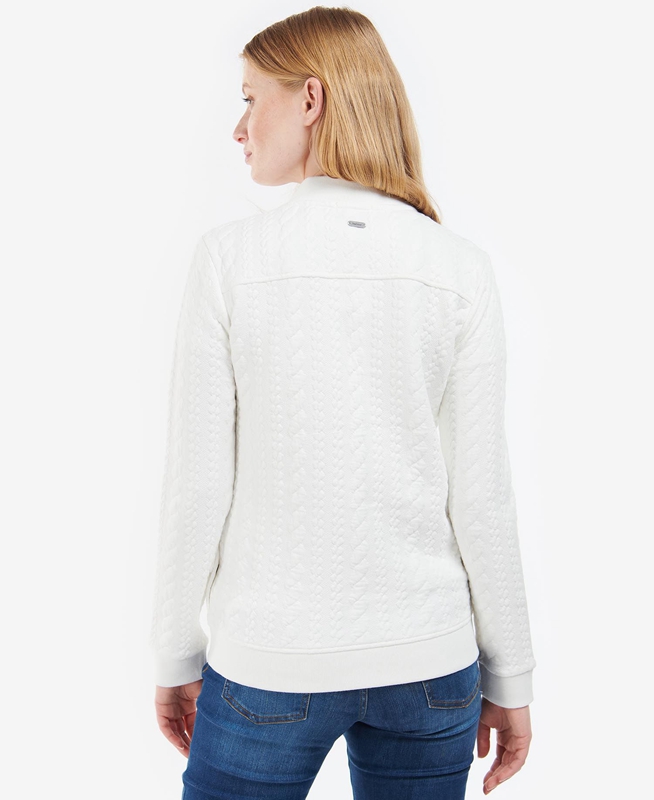 Women's Barbour Kelsey Zip Sweatshirts White | GYAHCU-209