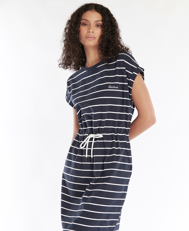 Women\'s Barbour Marlo Stripe Dress Navy | ZTGXPJ-431