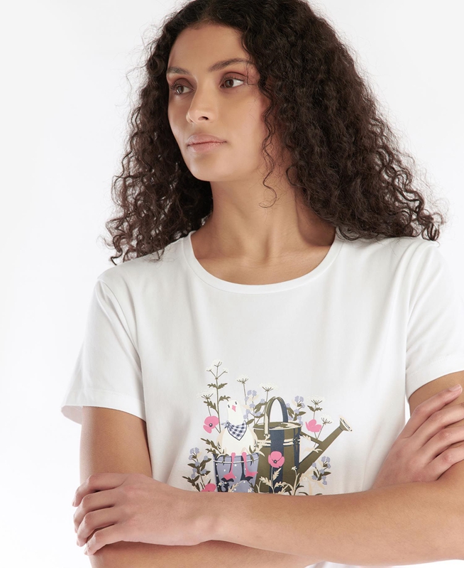 Women's Barbour Melrose T Shirts White | CFEVUA-903