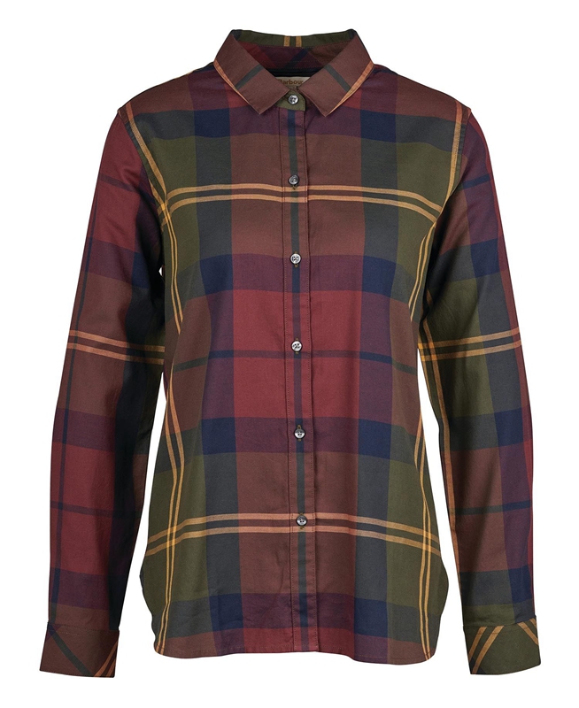 Women's Barbour Moorland Shirts Burgundy | KPALXY-649