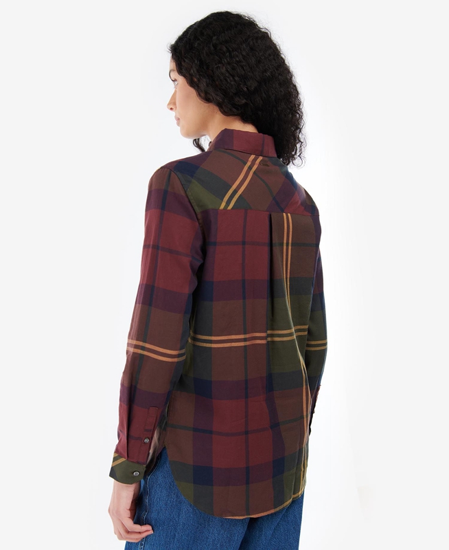 Women's Barbour Moorland Shirts Burgundy | KPALXY-649