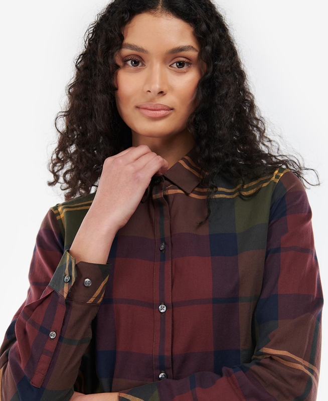 Women's Barbour Moorland Shirts Burgundy | KPALXY-649