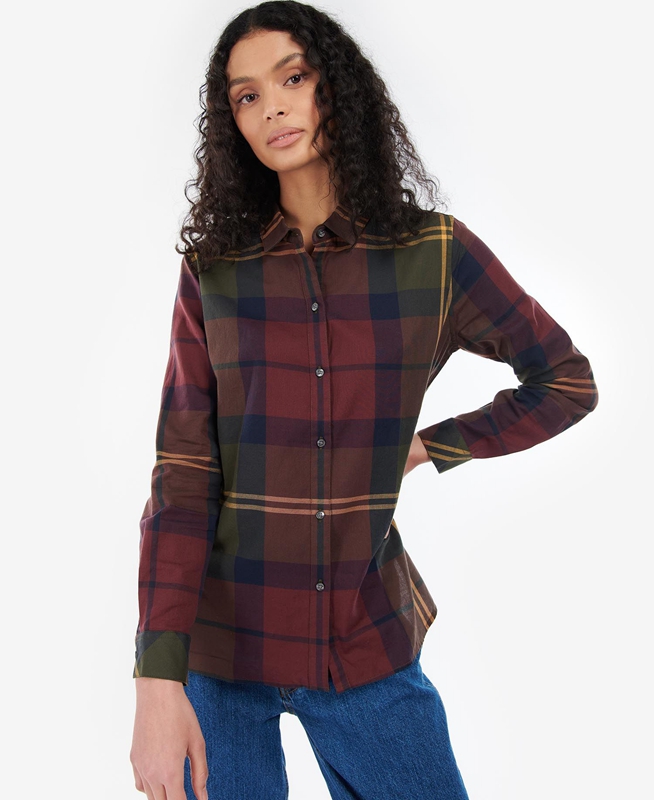 Women's Barbour Moorland Shirts Burgundy | KPALXY-649