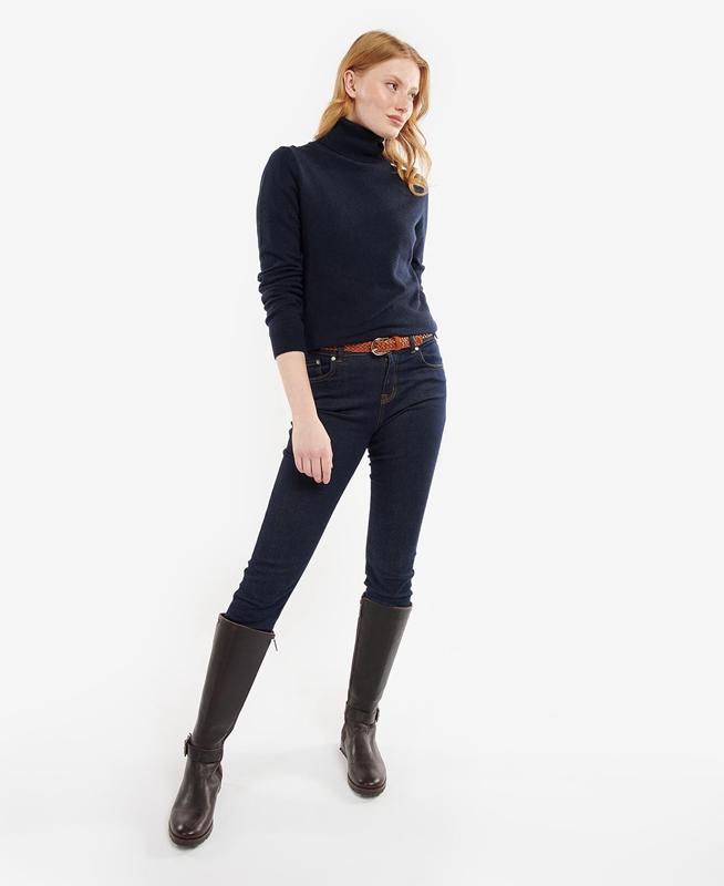 Women's Barbour Pendle Roll-Neck Sweaters Navy | APVECW-497