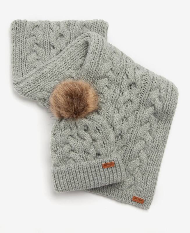 Women\'s Barbour Penshaw Beanie & Scarf Set Hats Grey | KNCSHM-524