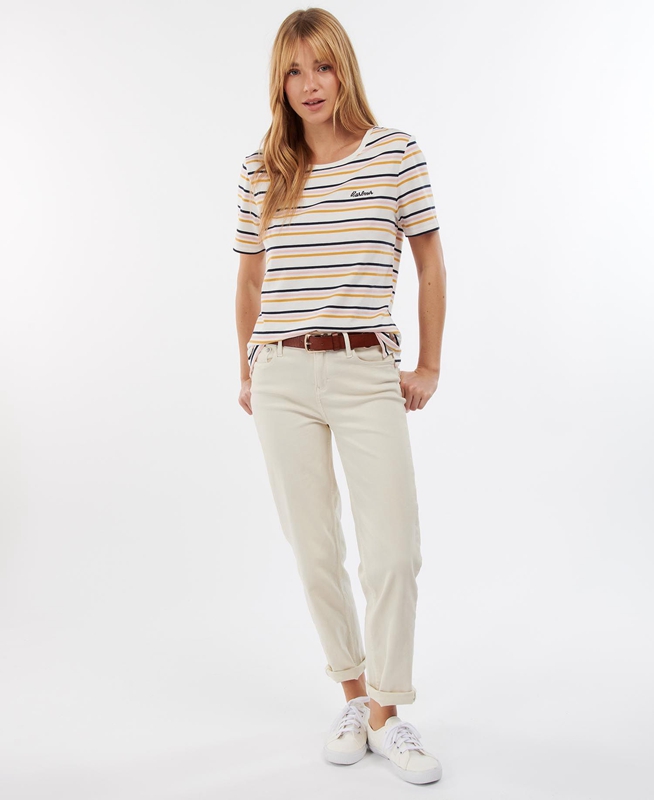 Women's Barbour Picnic Top T Shirts White | TZWNEX-802