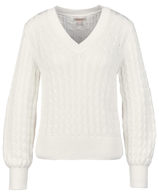 Women's Barbour Primrose Knit Sweaters White | BLZNRO-234