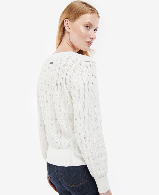 Women's Barbour Primrose Knit Sweaters White | BLZNRO-234