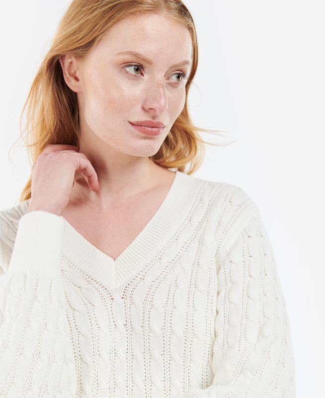 Women's Barbour Primrose Knit Sweaters White | BLZNRO-234