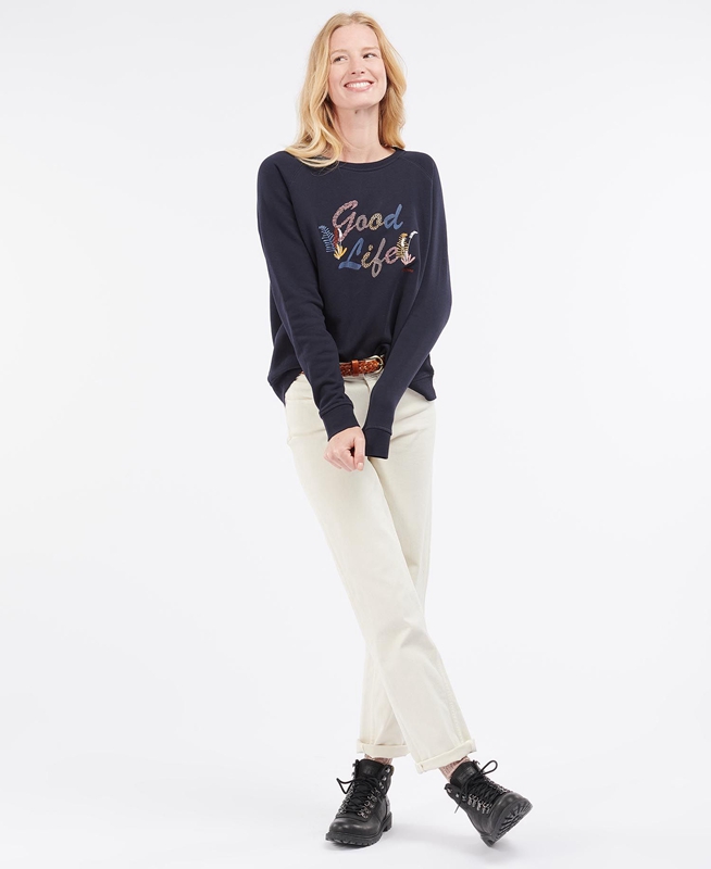 Women's Barbour Rockcliffe Sweatshirts Navy | YDOJSX-365