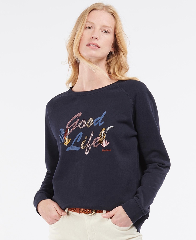 Women's Barbour Rockcliffe Sweatshirts Navy | YDOJSX-365