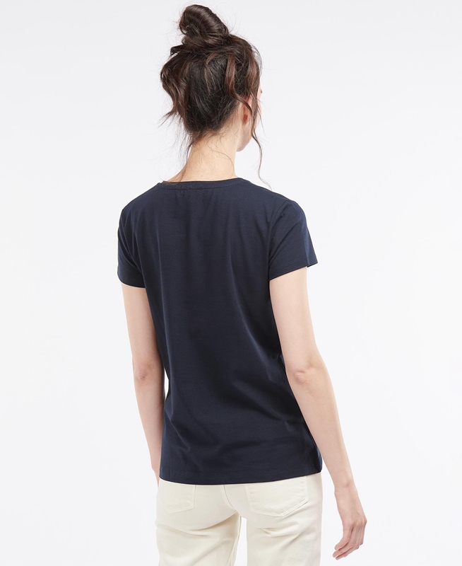 Women's Barbour Rowen T Shirts Navy | KRZCTV-497