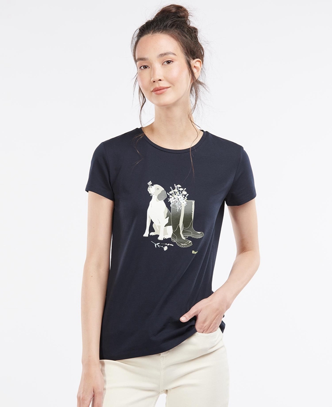 Women's Barbour Rowen T Shirts Navy | KRZCTV-497