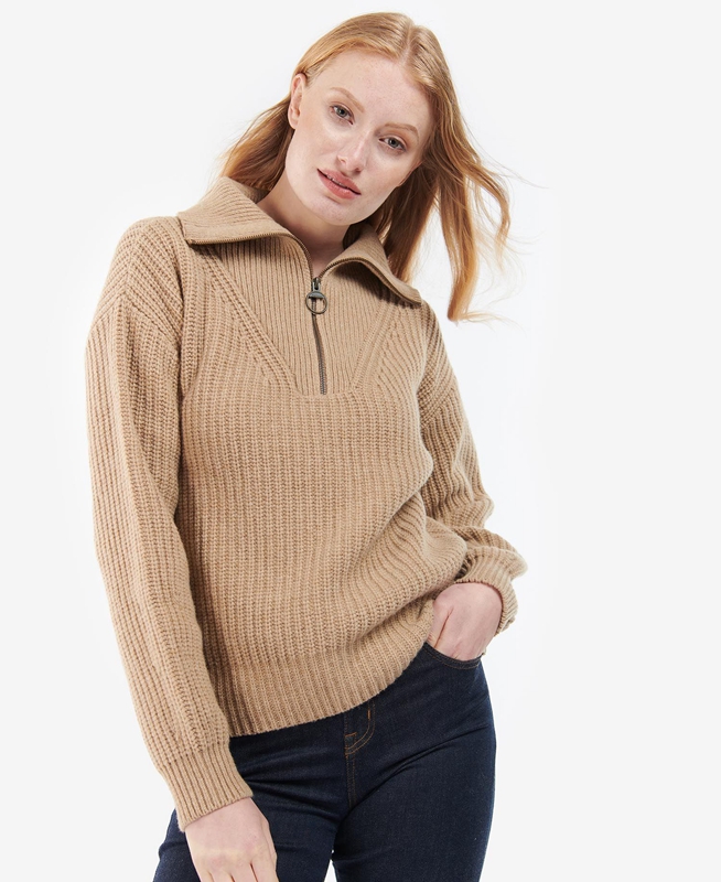 Women\'s Barbour Stavia Knit Sweaters Beige | FBGWHX-860