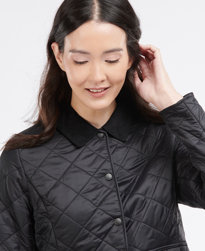 Women's Barbour Steppjacke Deveron Polarquilt Quilted Jackets Black | IEODLP-924