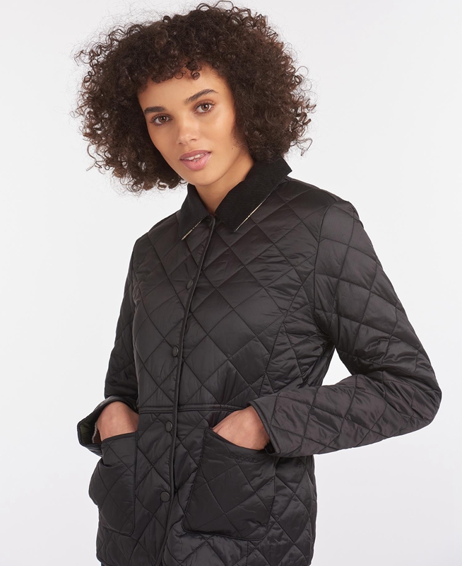 Women's Barbour Steppjacke Deveron Quilted Jackets Black | VHWTEZ-052