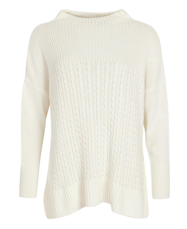 Women's Barbour Stitch Guernsey Cape Sweaters Cream | FYUZGJ-674