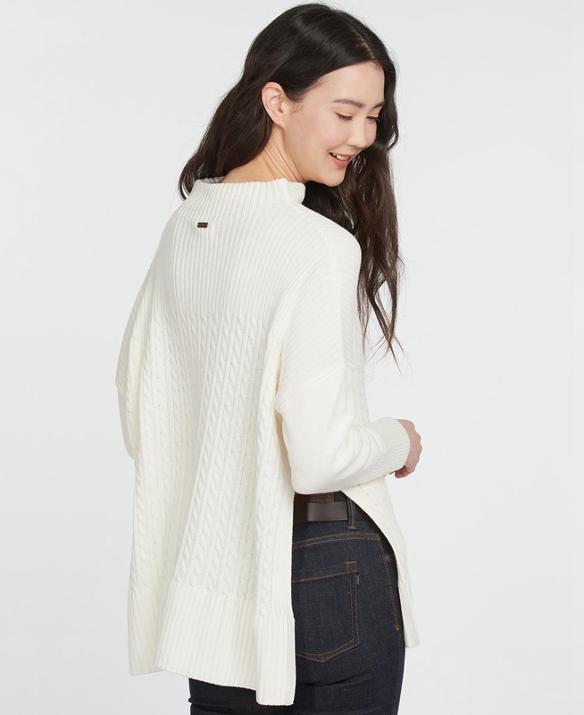 Women's Barbour Stitch Guernsey Cape Sweaters Cream | FYUZGJ-674