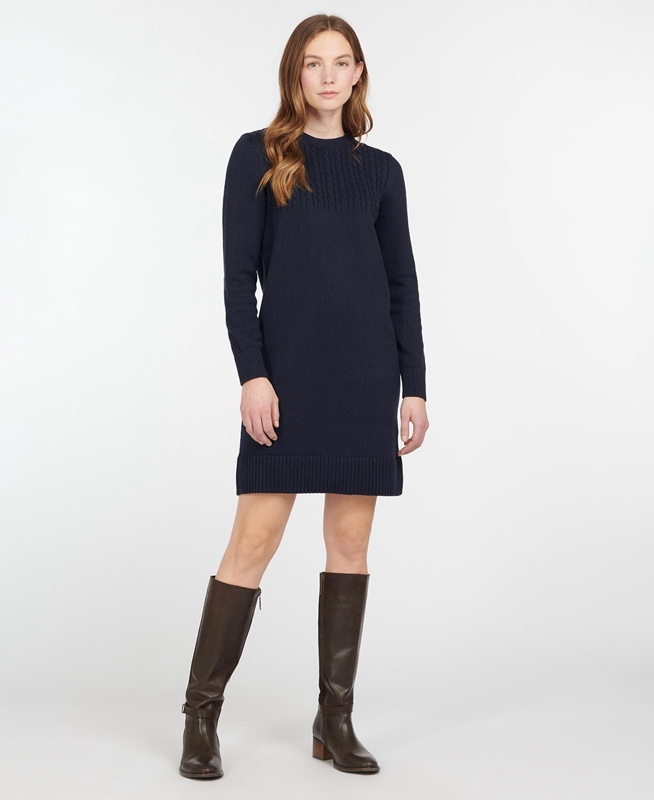 Women's Barbour Stitch Guernsey Dress Navy | DYIWOR-921