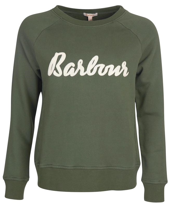 Women's Barbour Sweatshirt Otterburn Sweatshirts Olive | PXHEUW-438