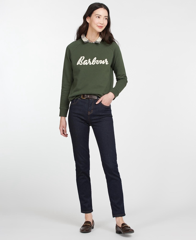 Women's Barbour Sweatshirt Otterburn Sweatshirts Olive | PXHEUW-438