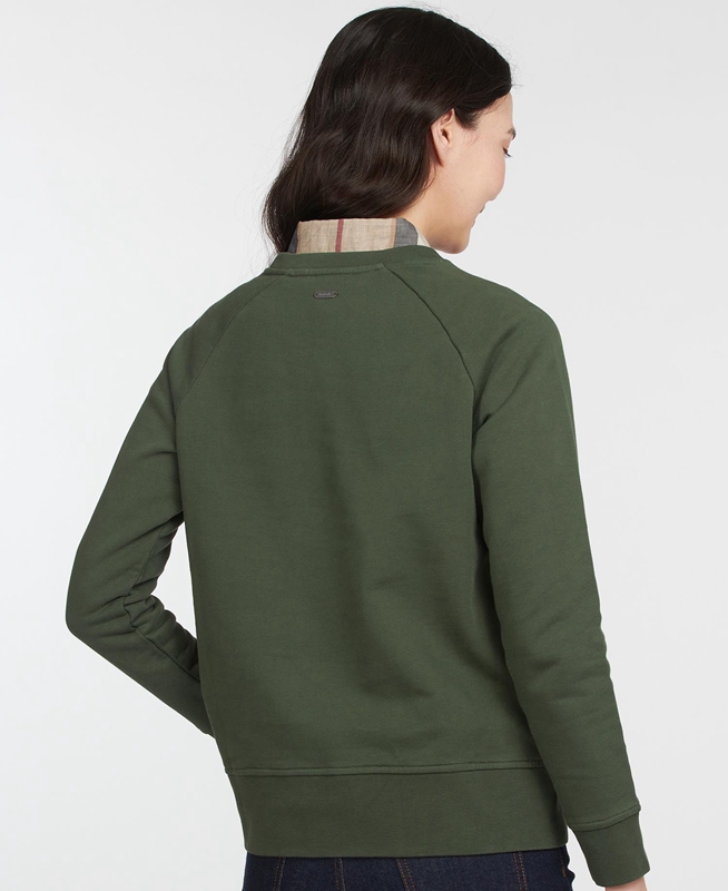 Women's Barbour Sweatshirt Otterburn Sweatshirts Olive | PXHEUW-438