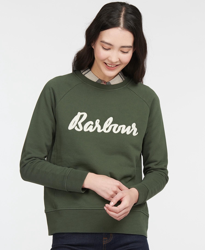 Women's Barbour Sweatshirt Otterburn Sweatshirts Olive | PXHEUW-438