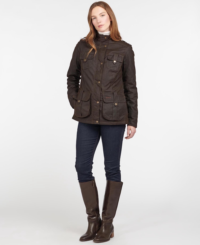 Women's Barbour Winter Defence Waxed Jackets Brown | CXBREG-149