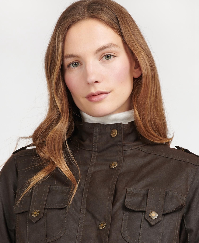 Women's Barbour Winter Defence Waxed Jackets Brown | CXBREG-149