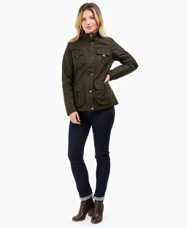 Women's Barbour Winter Defence Waxed Jackets Green | ENVTWJ-260