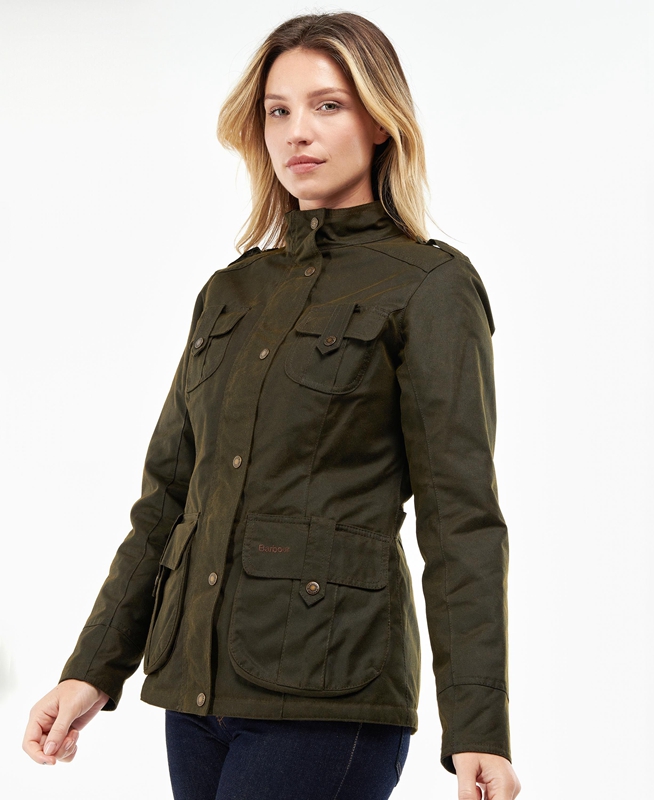 Women's Barbour Winter Defence Waxed Jackets Green | ENVTWJ-260