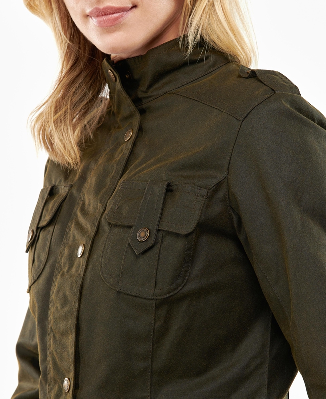 Women's Barbour Winter Defence Waxed Jackets Green | ENVTWJ-260