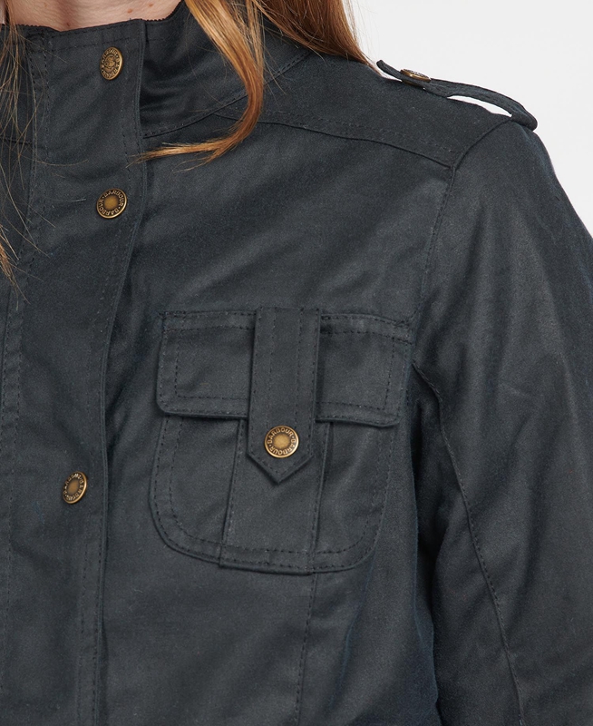 Women's Barbour Winter Defence Waxed Jackets Blue | VWUZMK-053