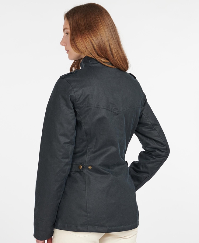 Women's Barbour Winter Defence Waxed Jackets Blue | VWUZMK-053